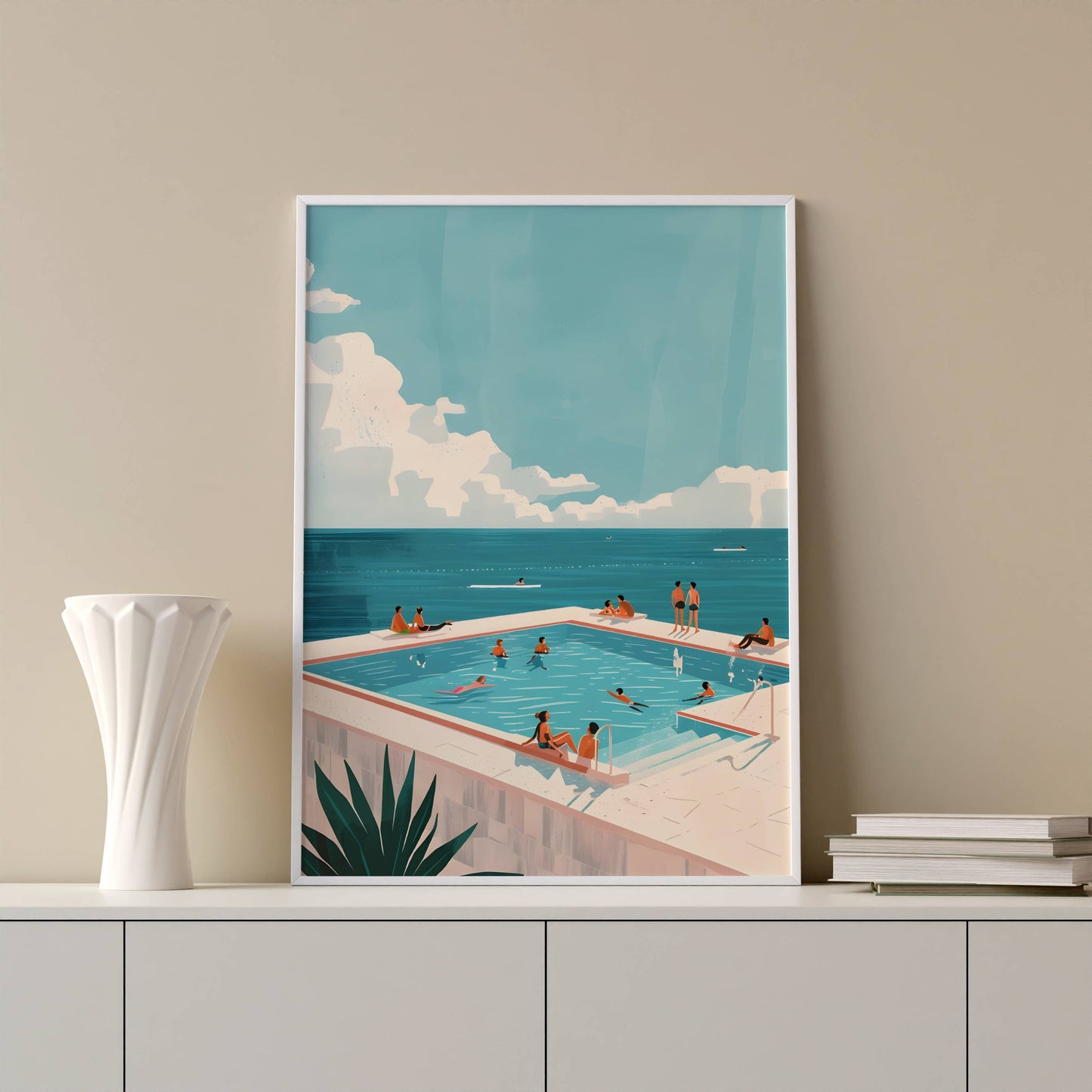 Affiche Piscine Bord de Mer Vintage – Poster Summer Pool Océan & Vacances Méditerranée