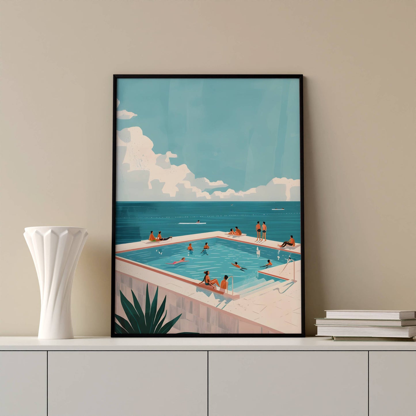 Affiche Piscine Bord de Mer Vintage – Poster Summer Pool Océan & Vacances Méditerranée