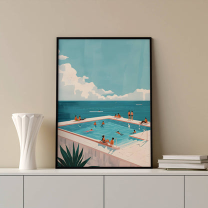 Affiche Piscine Bord de Mer Vintage – Poster Summer Pool Océan & Vacances Méditerranée
