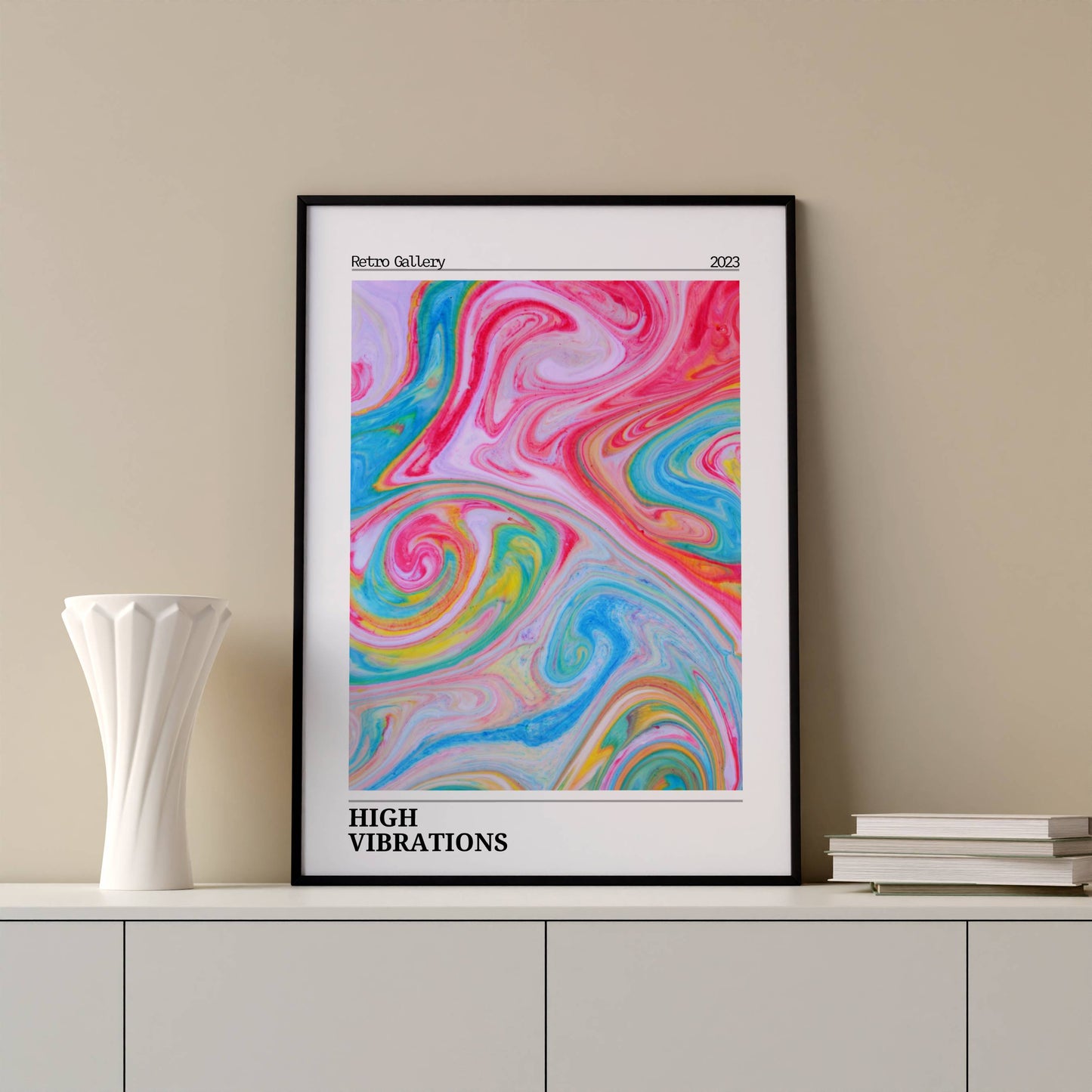 Affiche High Vibrations Rétro – Art Abstrait Coloré Psychédélique | Poster Moderne Papier Mat