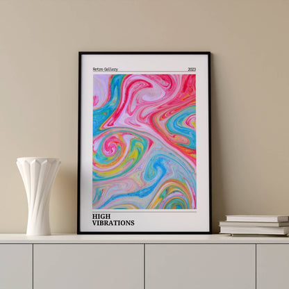 Affiche High Vibrations Rétro – Art Abstrait Coloré Psychédélique | Poster Moderne Papier Mat