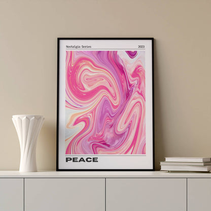 Affiche Peace Rétro Minimaliste – Art Abstrait Rose Marbré | Poster Moderne Papier Mat