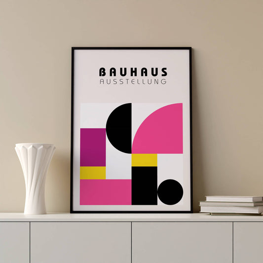 Affiche Bauhaus Minimaliste Colorée Rose – Art Géométrique Moderne Mid-Century | Poster Design Papier Mat