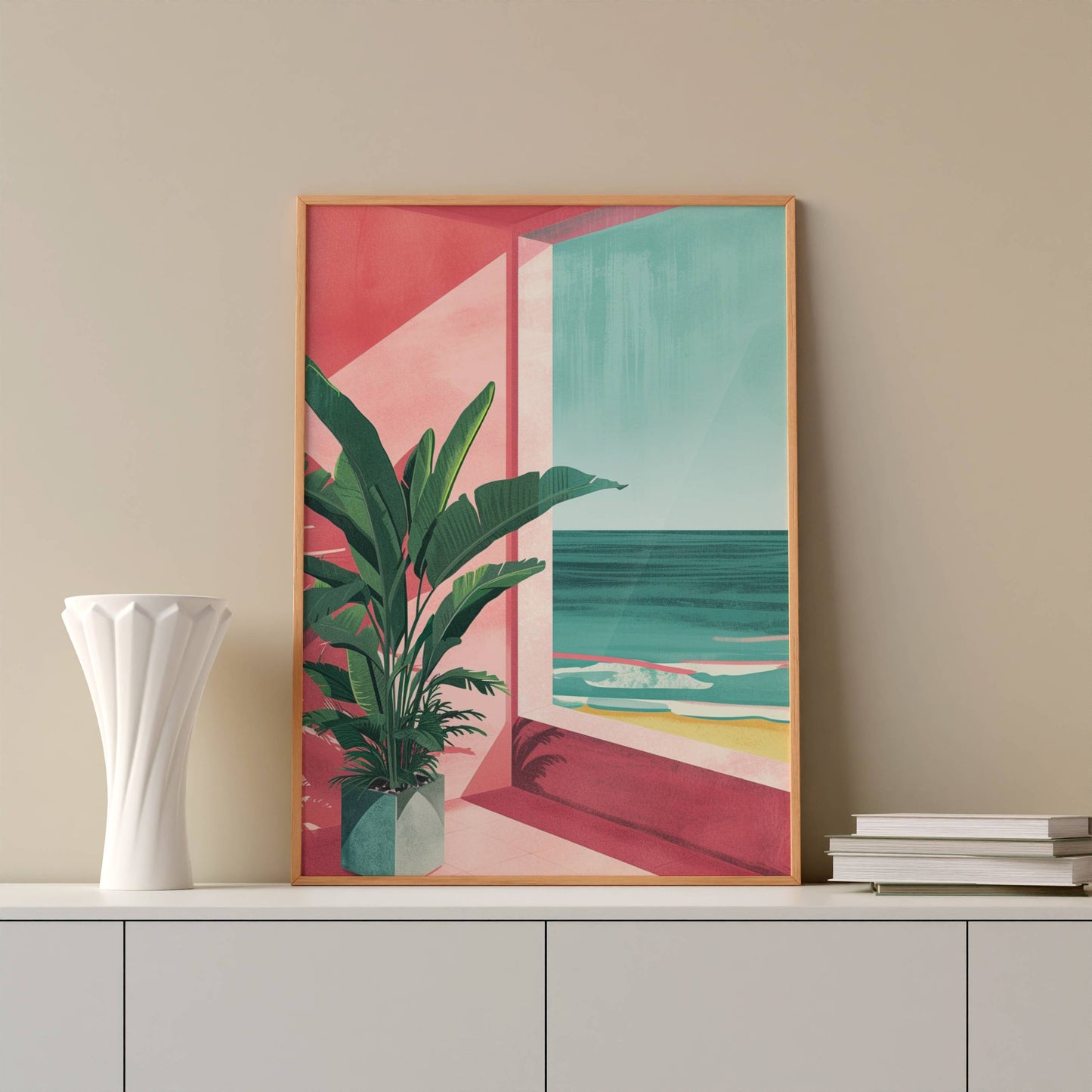 Affiche Terrasse Tropicale Face à l’Océan – Évasion Côtière et Ambiance Estivale | Poster sur Papier Mat