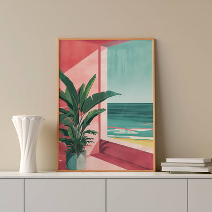 Affiche Terrasse Tropicale Face à l’Océan – Évasion Côtière et Ambiance Estivale | Poster sur Papier Mat