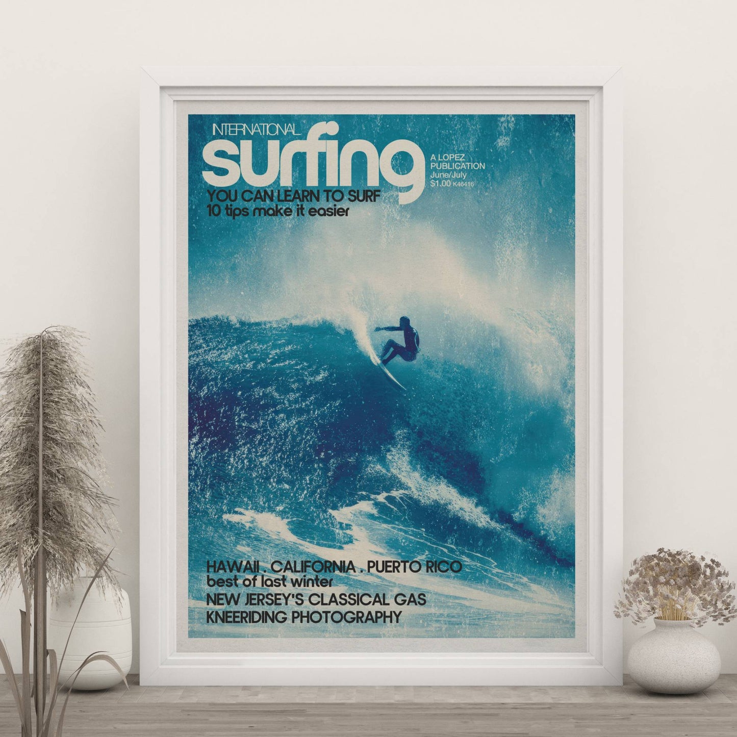 Poster Surf Rétro – Rider sur vague tropicale
