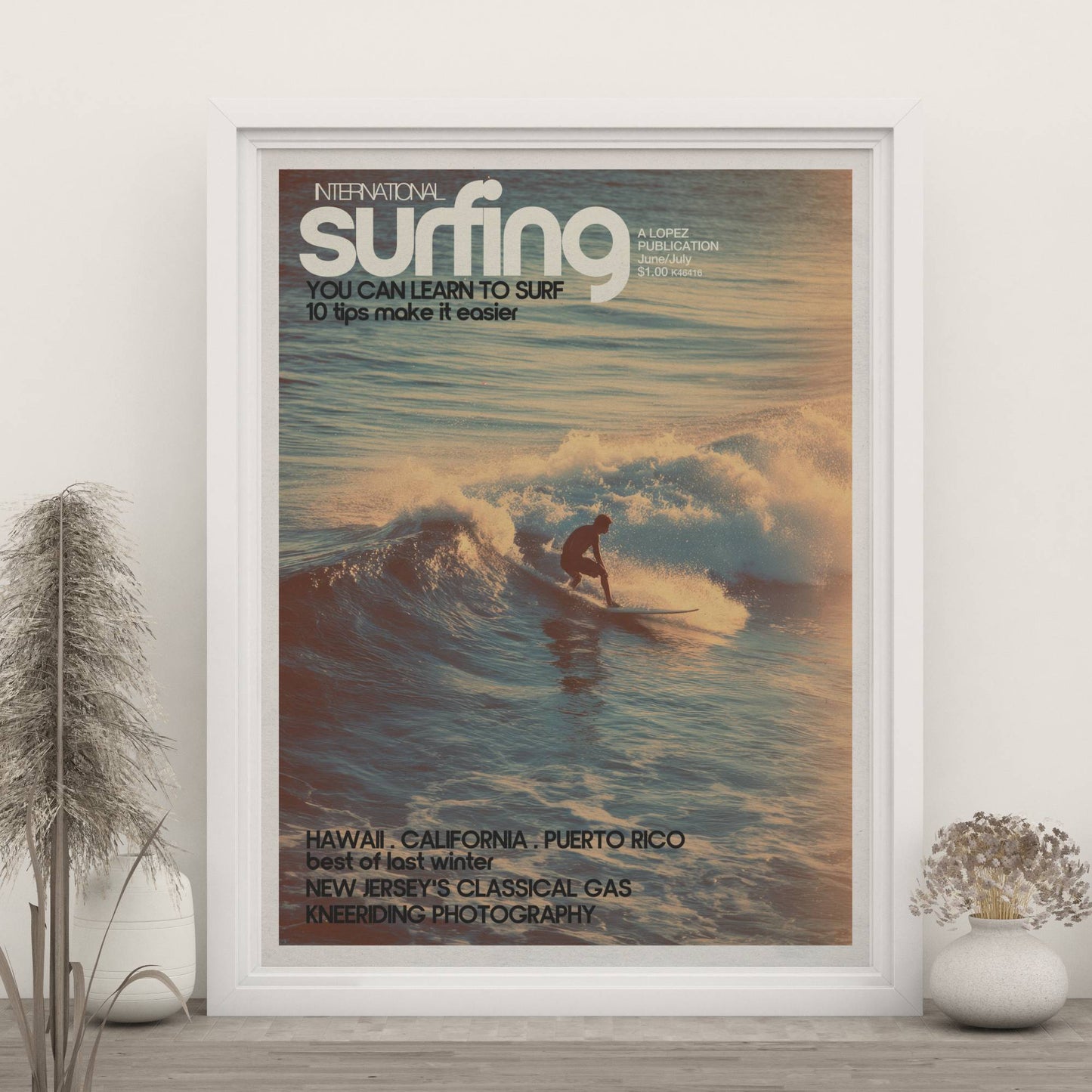 Affiche Surf Sunset – Surfeur rétro lumière dorée