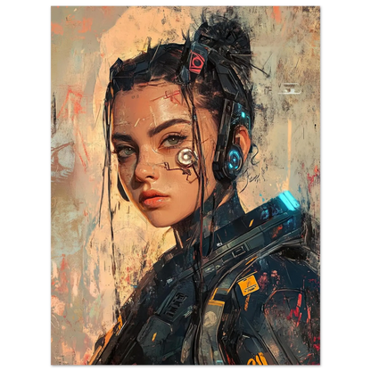 🌃 Affiche Cyber Girl #40 – Art Mural Cyberpunk Futuriste - Aura Studio Déco