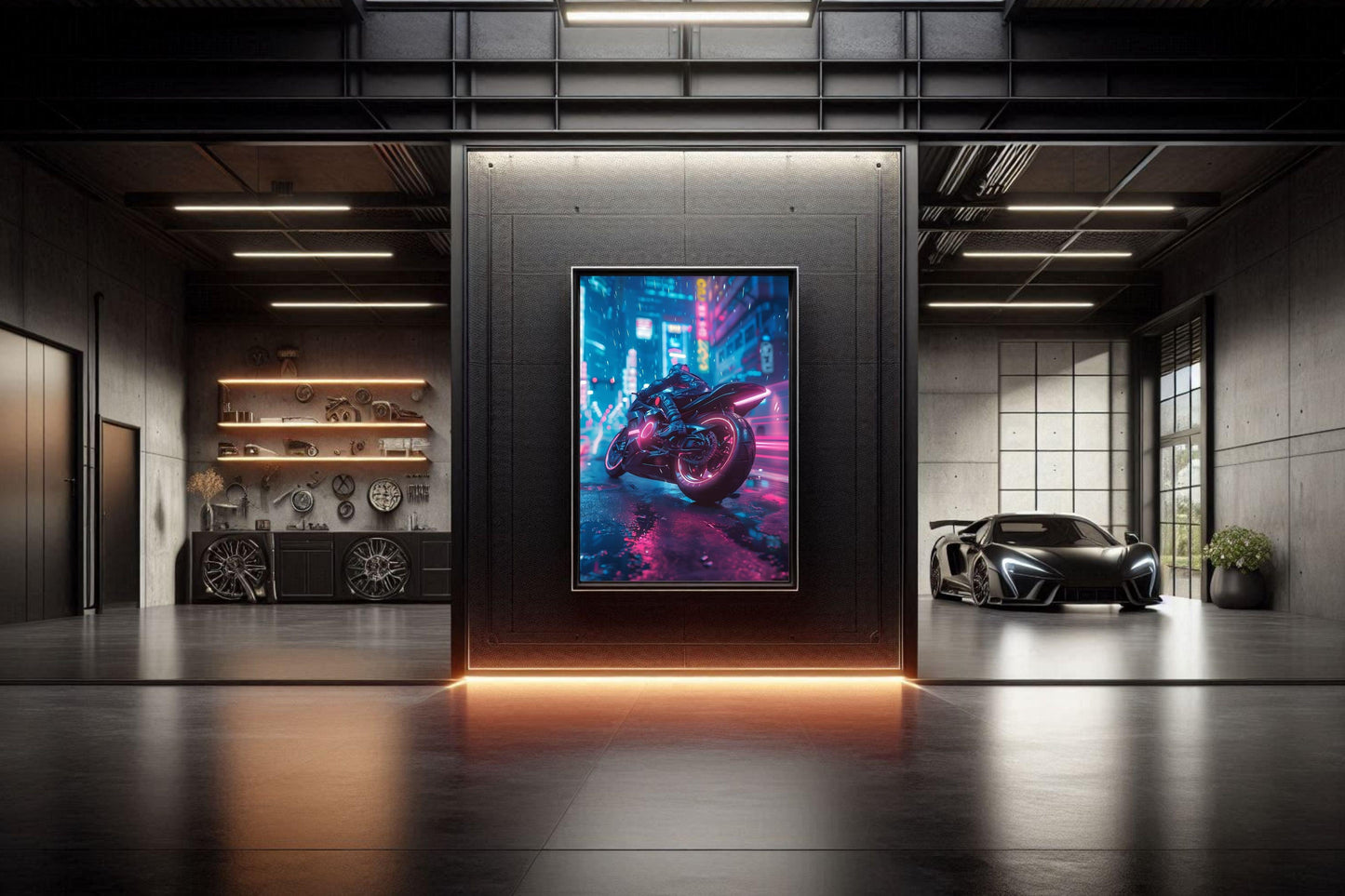 🏍️🏁🔧 Moto Cyberpunk Série futuriste #️⃣3  - (Affiche encadrée métal) - Aura Studio Déco