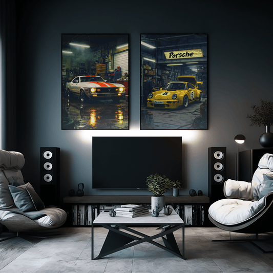 🏎️🏁Affiche Automobile Art' workshop Encadrée - Aura Studio Déco