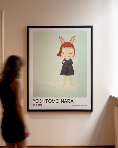Yoshitomo Nara Bunny Girl Poster, Japanese Contemporary Art Print, Black Dress Wall Decor, Cute Character Artwork