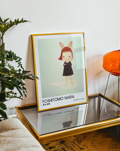 Yoshitomo Nara Bunny Girl Poster, Japanese Contemporary Art Print, Black Dress Wall Decor, Cute Character Artwork