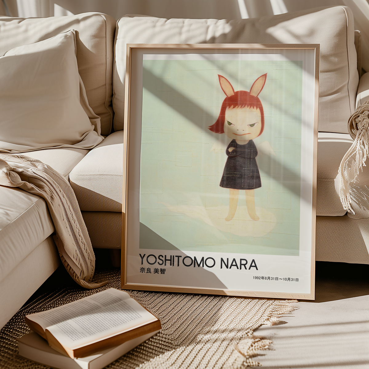 Yoshitomo Nara Bunny Girl Poster, Japanese Contemporary Art Print, Black Dress Wall Decor, Cute Character Artwork