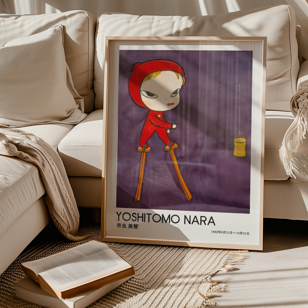 Yoshitomo Nara Red Hood Fishing Poster, Japanese Contemporary Art Print, Purple Wall Decor, Surreal Character Artwork