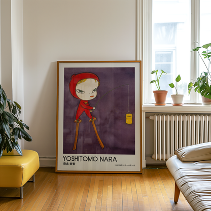 Yoshitomo Nara Red Hood Fishing Poster, Japanese Contemporary Art Print, Purple Wall Decor, Surreal Character Artwork