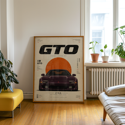90s JDM Car Poster, Minimalist Japanese Sports Car Wall Art, Purple Coupe Print, Retro Automotive Illustration, Car Decor