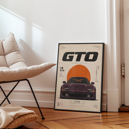 90s JDM Car Poster, Minimalist Japanese Sports Car Wall Art, Purple Coupe Print, Retro Automotive Illustration, Car Decor