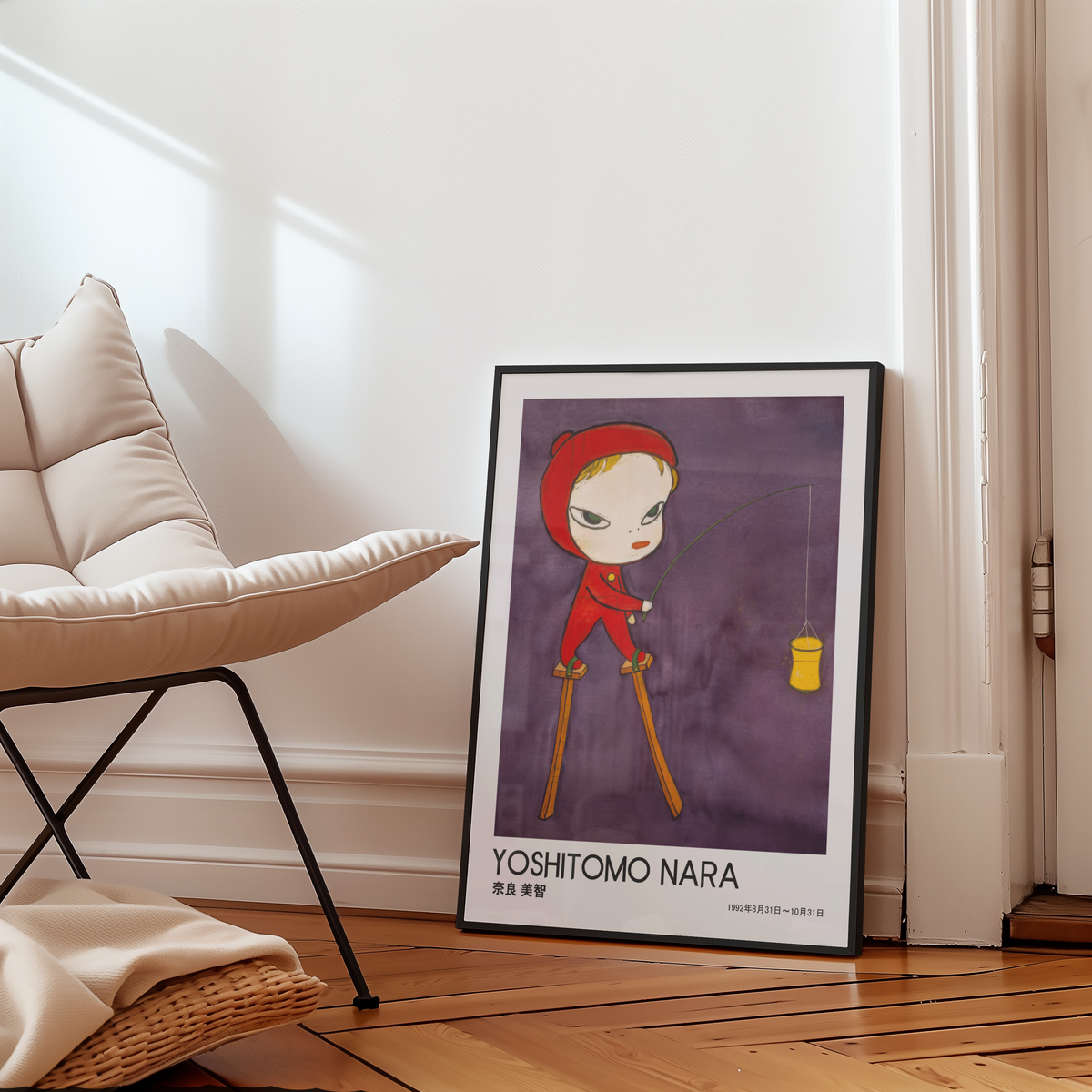 Yoshitomo Nara Red Hood Fishing Poster, Japanese Contemporary Art Print, Purple Wall Decor, Surreal Character Artwork