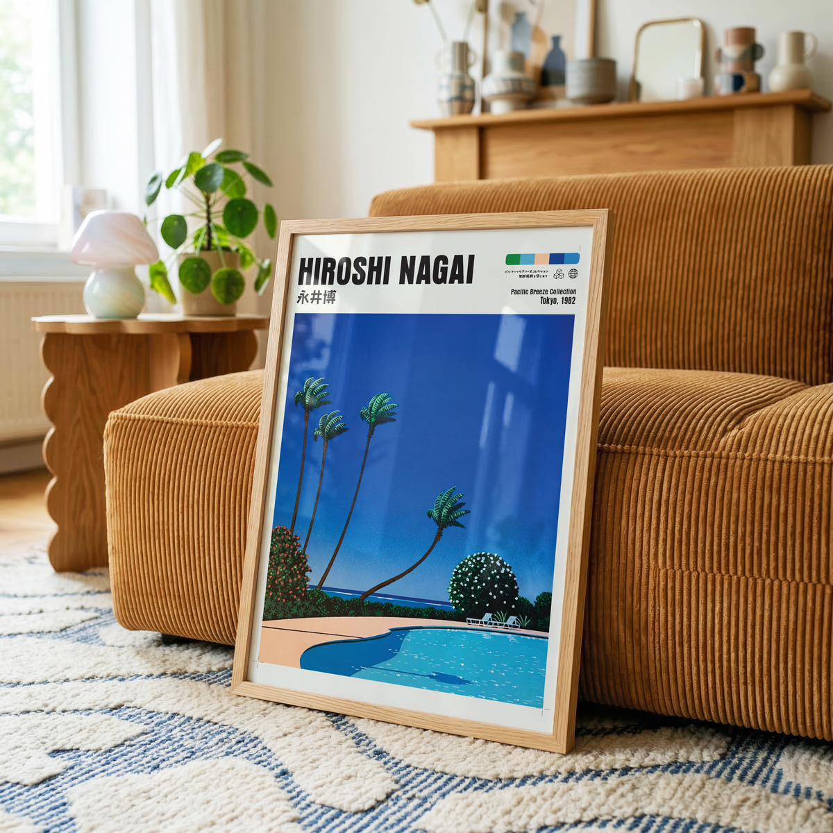 Hiroshi Nagai Pacific Breeze Poster, Tropical Pool Art, Japanese Beach Print, Palm Tree Wall Decor, Retro Summer City Pop
