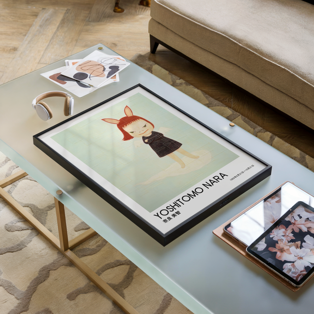 Yoshitomo Nara Bunny Girl Poster, Japanese Contemporary Art Print, Black Dress Wall Decor, Cute Character Artwork