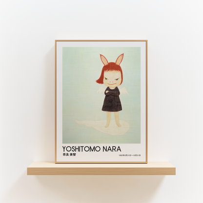 Yoshitomo Nara Bunny Girl Poster, Japanese Contemporary Art Print, Black Dress Wall Decor, Cute Character Artwork