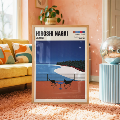 Hiroshi Nagai Pacific Breeze Poster, Japanese Beach Art, Retro Coastal Print, Tropical Ocean Wall Decor, 80s Summer Aesthetic