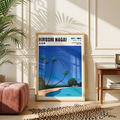 Hiroshi Nagai Pacific Breeze Poster, Tropical Pool Art, Japanese Beach Print, Palm Tree Wall Decor, Retro Summer City Pop