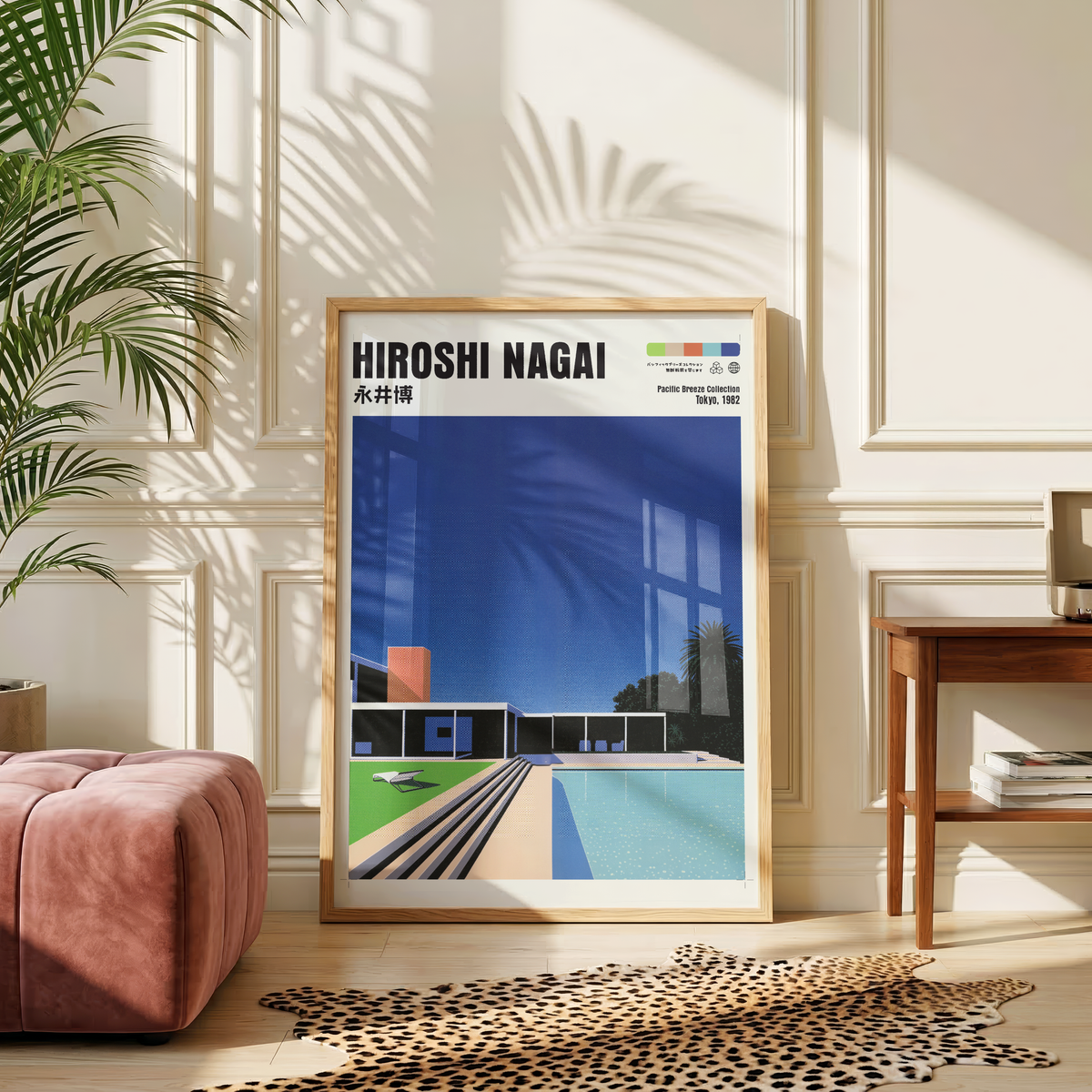 Hiroshi Nagai Pacific Breeze Poster, Mid Century Pool House Art, Japanese Retro Architecture Print, Blue Summer Wall Decor