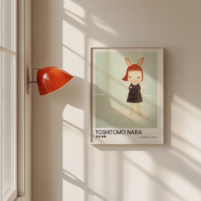 Yoshitomo Nara Bunny Girl Poster, Japanese Contemporary Art Print, Black Dress Wall Decor, Cute Character Artwork