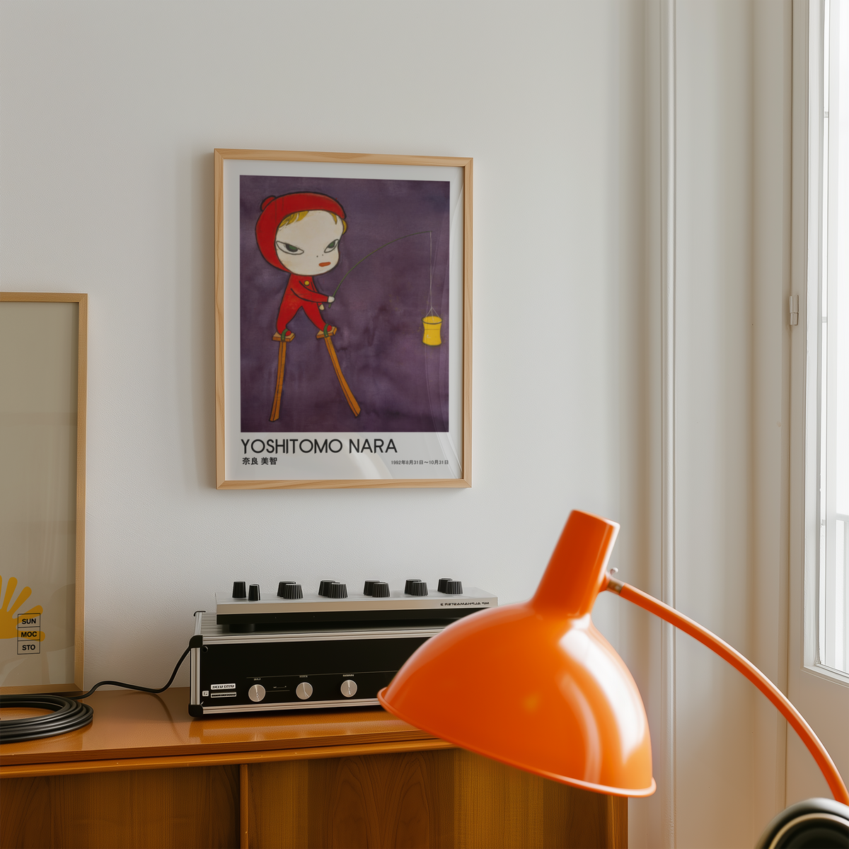 Yoshitomo Nara Red Hood Fishing Poster, Japanese Contemporary Art Print, Purple Wall Decor, Surreal Character Artwork