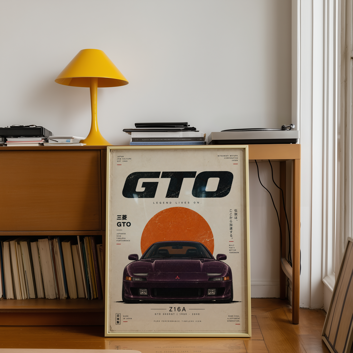 90s JDM Car Poster, Minimalist Japanese Sports Car Wall Art, Purple Coupe Print, Retro Automotive Illustration, Car Decor