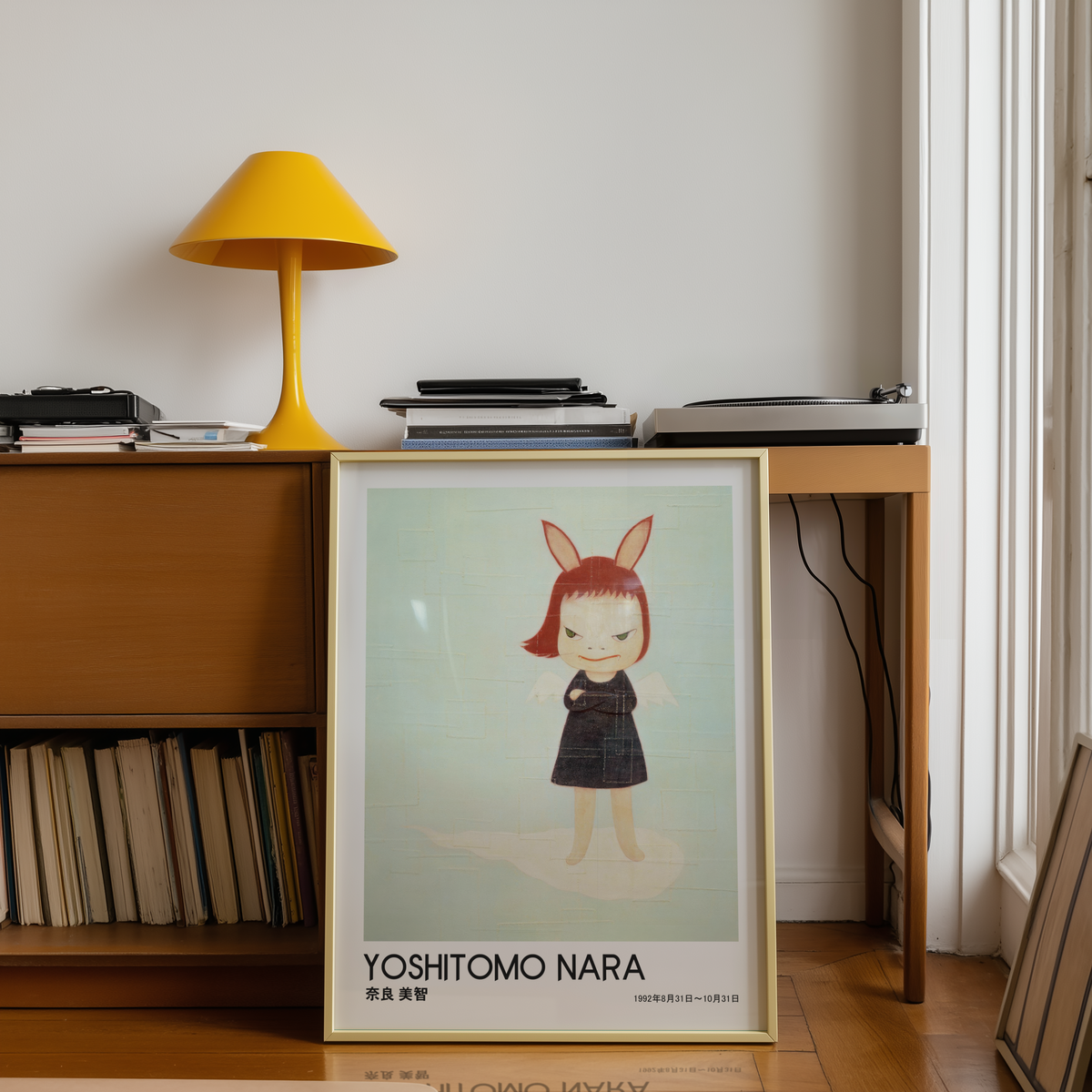 Yoshitomo Nara Bunny Girl Poster, Japanese Contemporary Art Print, Black Dress Wall Decor, Cute Character Artwork