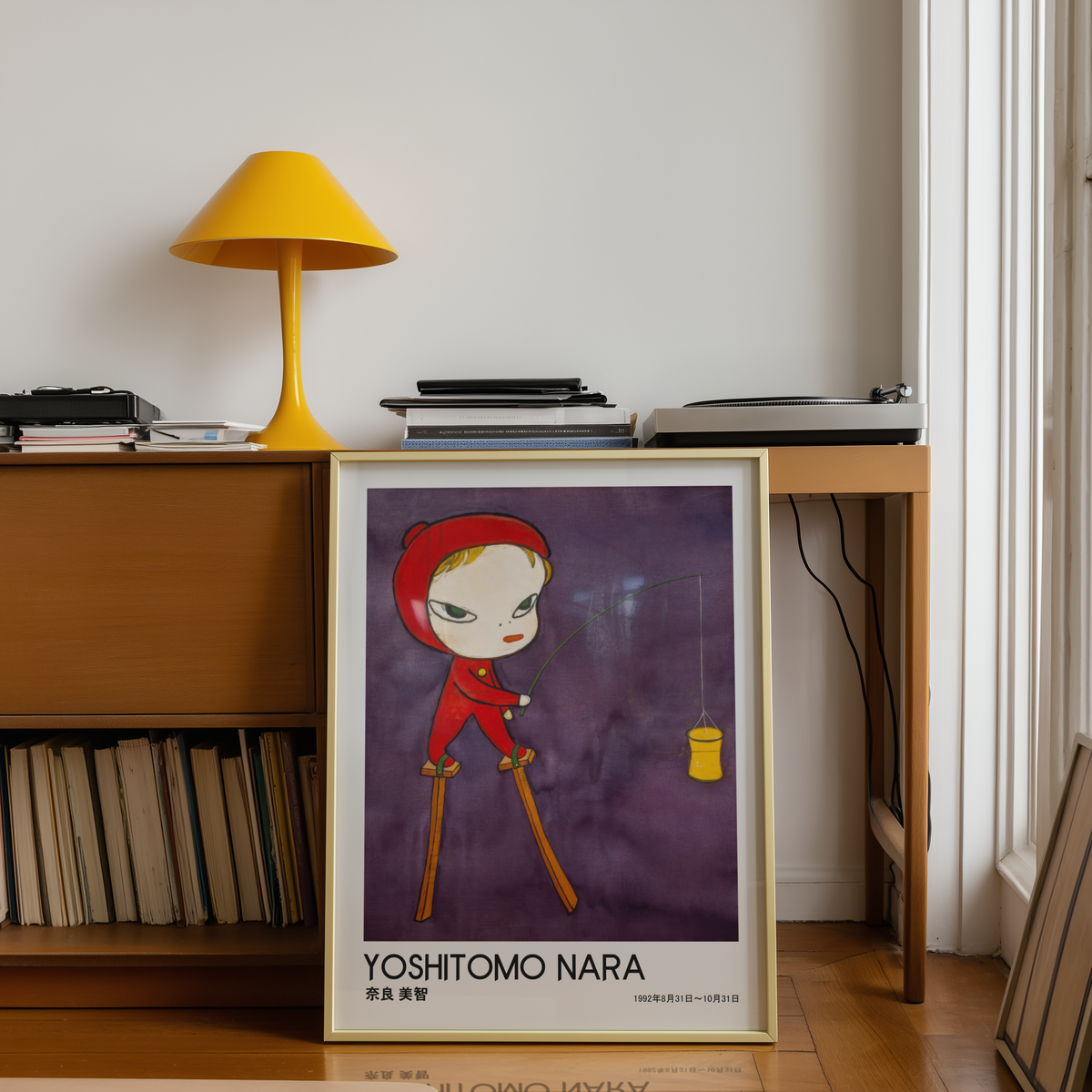Yoshitomo Nara Red Hood Fishing Poster, Japanese Contemporary Art Print, Purple Wall Decor, Surreal Character Artwork