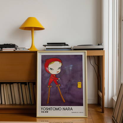 Yoshitomo Nara Red Hood Fishing Poster, Japanese Contemporary Art Print, Purple Wall Decor, Surreal Character Artwork