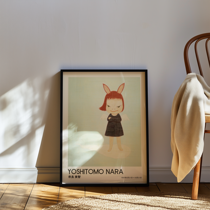 Yoshitomo Nara Bunny Girl Poster, Japanese Contemporary Art Print, Black Dress Wall Decor, Cute Character Artwork