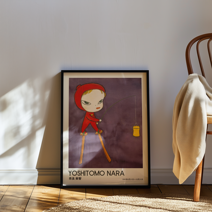 Yoshitomo Nara Red Hood Fishing Poster, Japanese Contemporary Art Print, Purple Wall Decor, Surreal Character Artwork