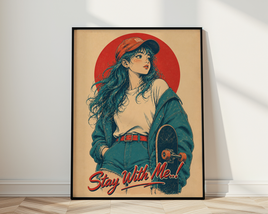 Skate Girl Poster, Vintage Skateboarding Wall Art, Retro Street Style Print, Female Skater Decor, Skate Room Art, Y2K Inspired Poster