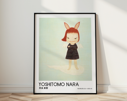 Yoshitomo Nara Bunny Girl Poster, Japanese Contemporary Art Print, Black Dress Wall Decor, Cute Character Artwork