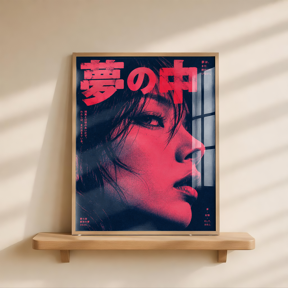 Tokyo Dream Poster, Pink and Navy Japanese Pop Art Portrait, High Contrast Retro Wall Art