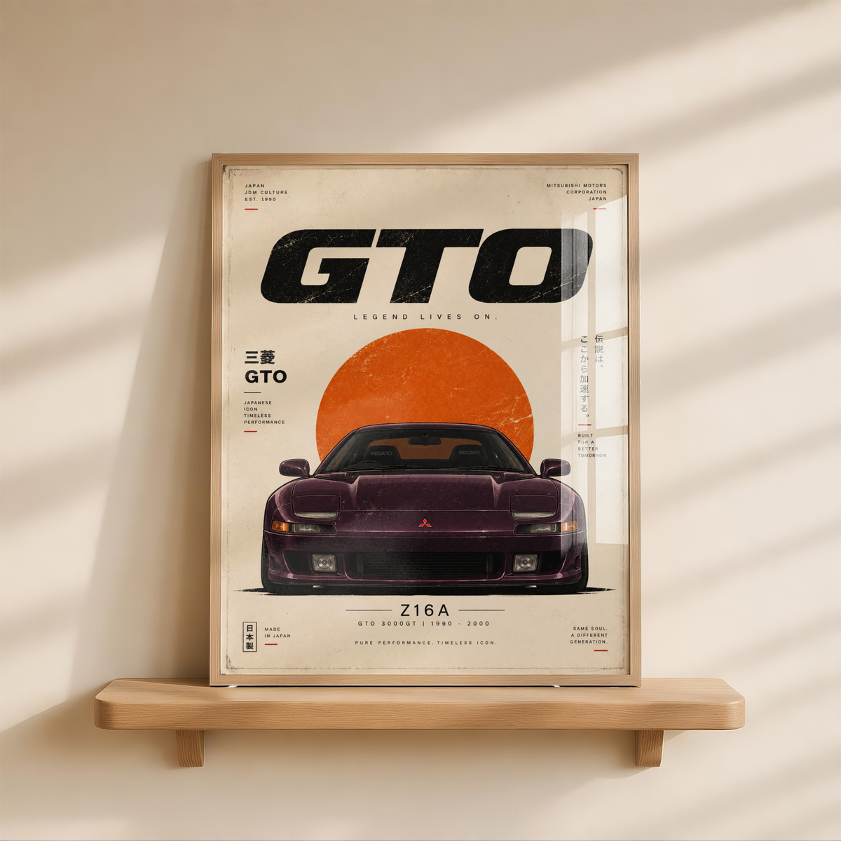 90s JDM Car Poster, Minimalist Japanese Sports Car Wall Art, Purple Coupe Print, Retro Automotive Illustration, Car Decor