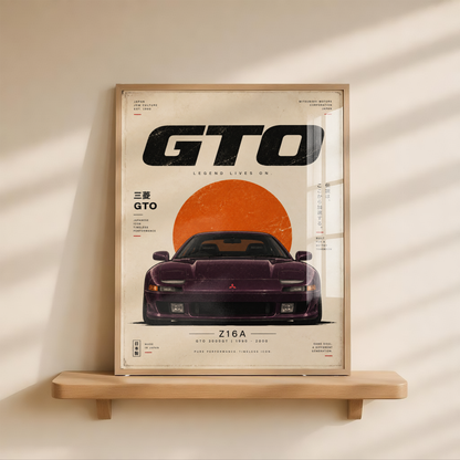 90s JDM Car Poster, Minimalist Japanese Sports Car Wall Art, Purple Coupe Print, Retro Automotive Illustration, Car Decor