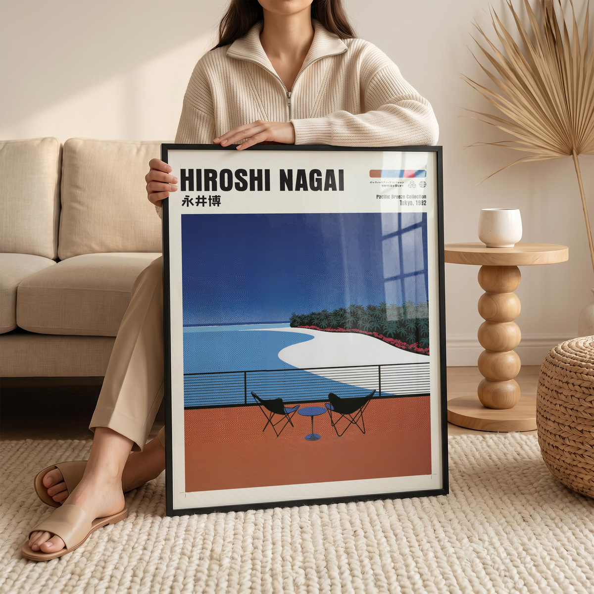 Hiroshi Nagai Pacific Breeze Poster, Japanese Beach Art, Retro Coastal Print, Tropical Ocean Wall Decor, 80s Summer Aesthetic
