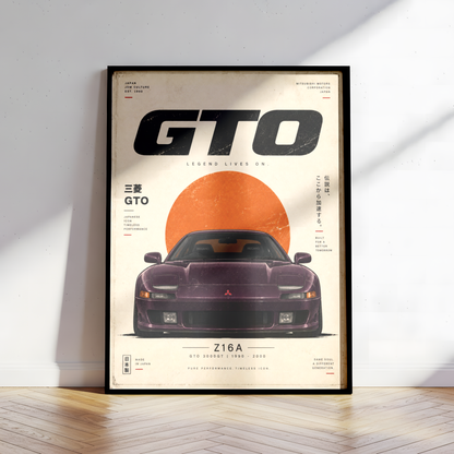 90s JDM Car Poster, Minimalist Japanese Sports Car Wall Art, Purple Coupe Print, Retro Automotive Illustration, Car Decor