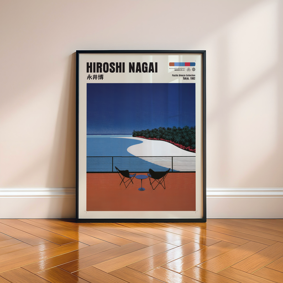 Hiroshi Nagai Pacific Breeze Poster, Japanese Beach Art, Retro Coastal Print, Tropical Ocean Wall Decor, 80s Summer Aesthetic