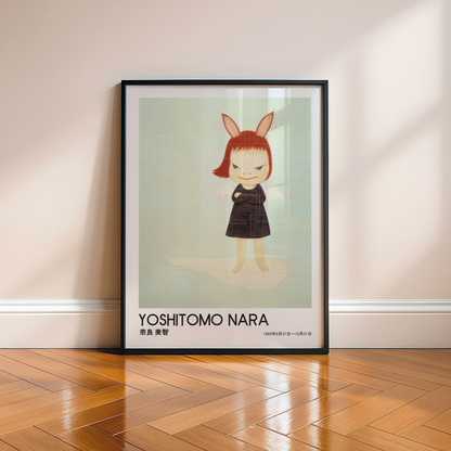 Yoshitomo Nara Bunny Girl Poster, Japanese Contemporary Art Print, Black Dress Wall Decor, Cute Character Artwork