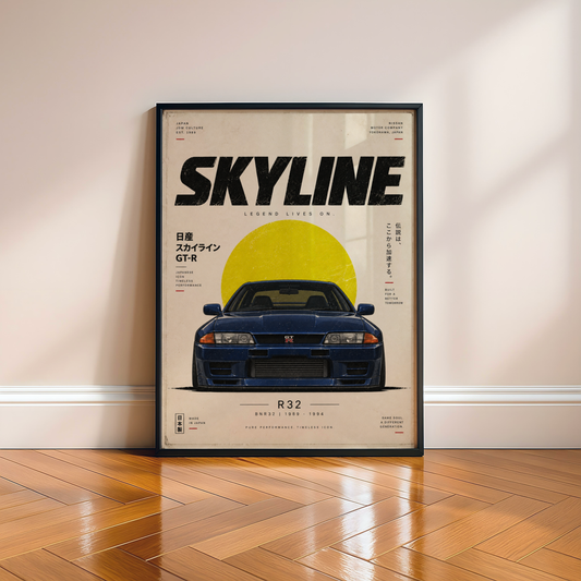 JDM Racing Car Poster, 90s Japanese Performance Wall Art, Blue Sports Car Print, Minimalist Retro Motorsport Garage Decor