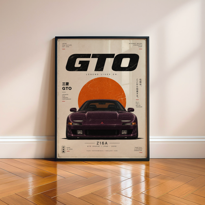 90s JDM Car Poster, Minimalist Japanese Sports Car Wall Art, Purple Coupe Print, Retro Automotive Illustration, Car Decor