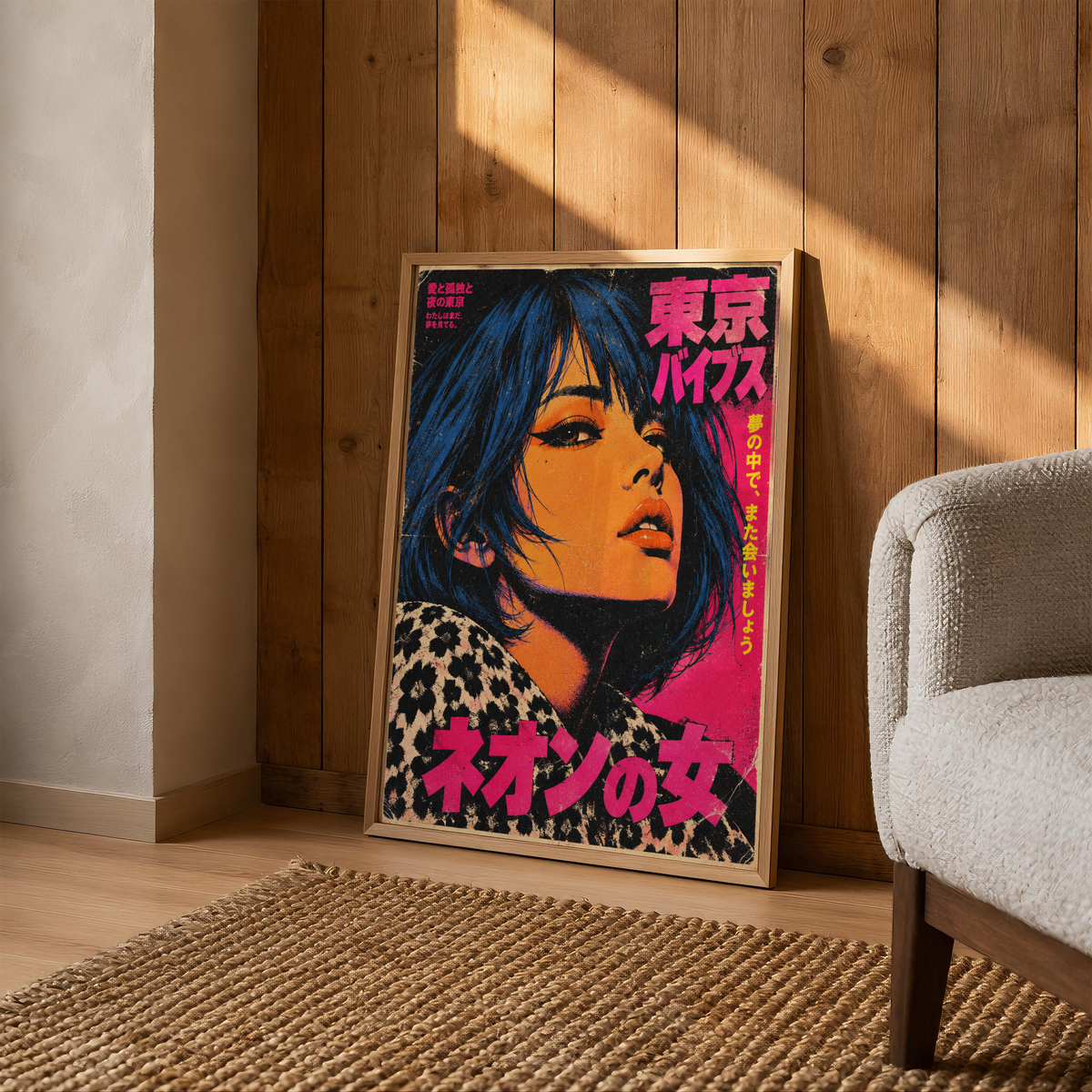 Tokyo Night Pop Art Poster, Pink and Orange Japanese Portrait, Retro Urban Wall Decor