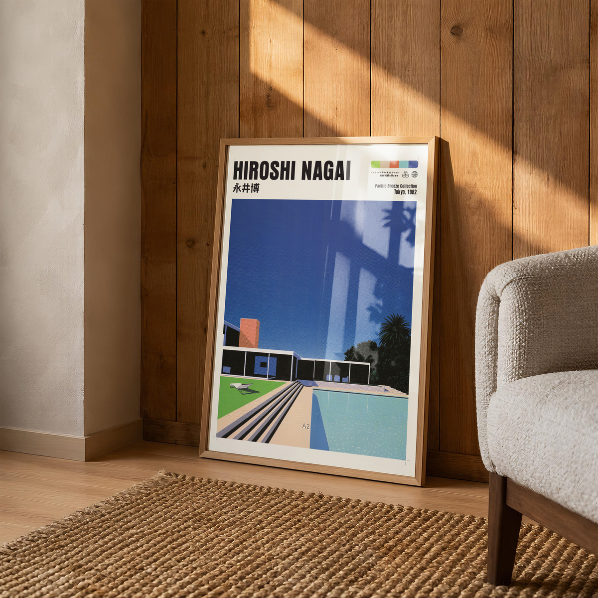 Hiroshi Nagai Pacific Breeze Poster, Mid Century Pool House Art, Japanese Retro Architecture Print, Blue Summer Wall Decor