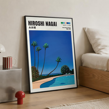 Hiroshi Nagai Pacific Breeze Poster, Tropical Pool Art, Japanese Beach Print, Palm Tree Wall Decor, Retro Summer City Pop